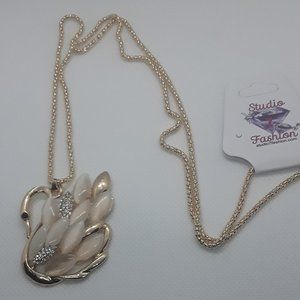 Opalescent Rhinestone Swan Necklace